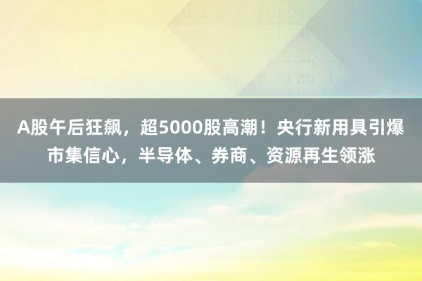 A股午后狂飙，超5000股高潮！央行新用具引爆市集信心，半导体、券商、资源再生领涨
