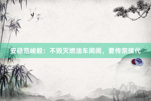 安稳范峻毅：不毁灭燃油车阛阓，要传宗接代