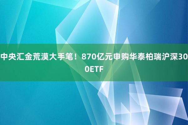中央汇金荒漠大手笔！870亿元申购华泰柏瑞沪深300ETF