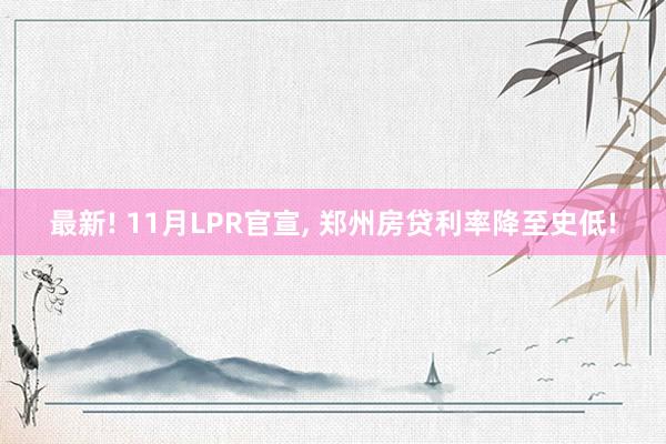 最新! 11月LPR官宣, 郑州房贷利率降至史低!